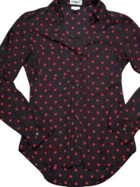Express Womens Slim Fit Portofino Shirt in Black Red Polka Dot S